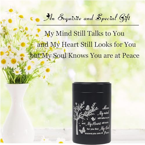 3 Inch Small Urn for Human Ashes Aluminum Mini Cremation Small Keepsake Box for Sharing Ashes Mini Urn-Mom - size: Black-Mom
