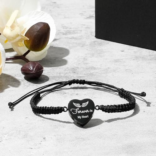 Ecation Cremation Jewelry, Urn Bracelet for Ashes - color: Black, style: Heart