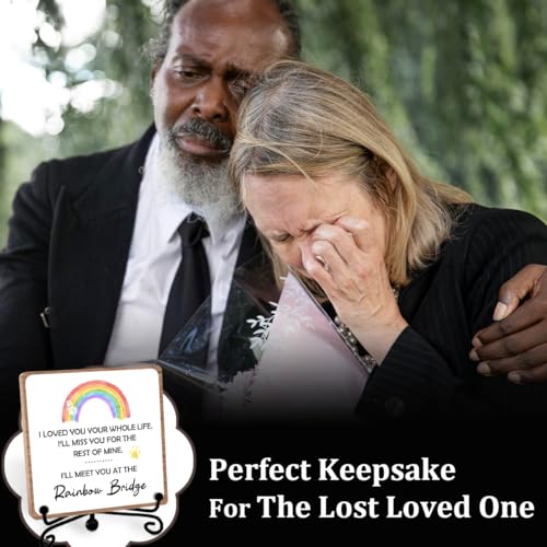 Rainbow Bridge Pet Memorial Gifts for Grieving Friends, Sympathy for Women | Remembrance Desk Shelf Decor, Pet Bereavement Condolences Keepsake for Office Bedroom Home, Wooden Sign with Iron Stand - style: Rainbow bridge 02