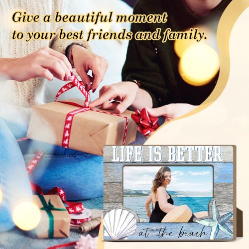 Vacation Honeymoon Wood Photo Frame Life Is Better at the Beach Themed Gifts Desk Picture Frame Modern Pictures Frames Farmhouse Picture Frames Photo Gifts for Cruise Lovers Beach Gift YT0080 - color: Blue