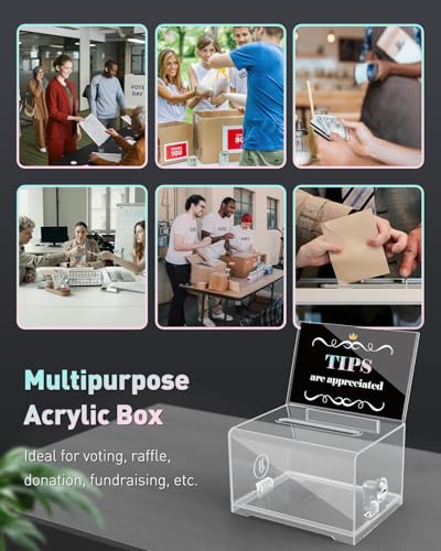 Uniclife 6.2"x 4.7" x 4" Acrylic Donation Ballot Box with Slot and Lock - color: Standard