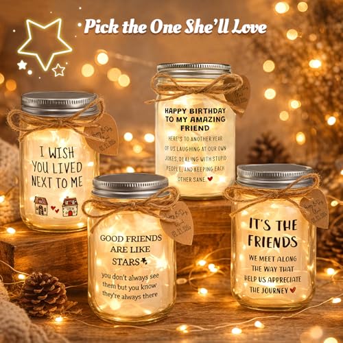 Friendship Gifts for Women - Thank You Mason Jar Night Light for Friends | Unique Birthday Present, Meaningful Appreciation Keepsake, Coworker Farewell, Sentimental 15oz Glass - style: THE FRIENDS