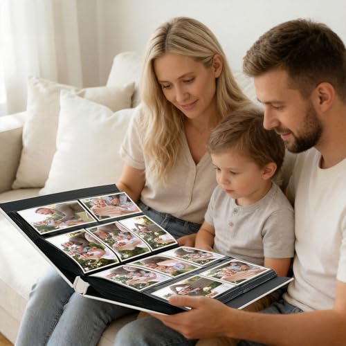 Vienrose Family Photo Album 4x6 600 Pockets Photo Window Beige | Cloth Cover,Family Crystal Stickers,Tweezers,Acid Free Pages - color: Famliy theme, size: 600k