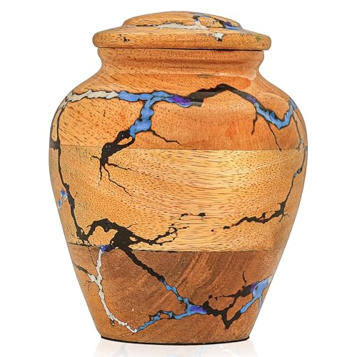 Wooden Cremation Urn for Human Ashes Adult Male & Female – Handmade Mango Wood & Epoxy Resin – Decorative Burial Memorial Urn with Secure Lid (Small, 4x4x5 Inch, 20 Cu in) – by Bhartiya Handicrafts - size: Small – 4x4x5 Inch – 20 Cu In