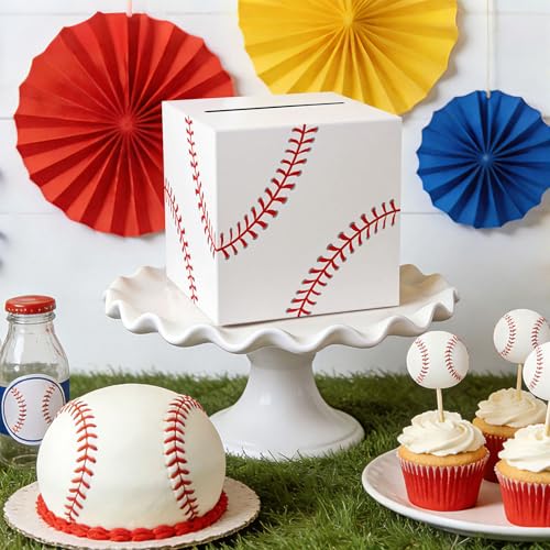 Hxezoc Baseball Card Box Sports Party Favors Post Box Cardboard Receiving Money Holder for Baseball Theme Wedding Reception, Baby Showers, Anniversary, Birthday Party, Table Centerpiece Decorations - style: Baseball