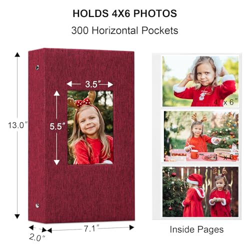 Vienrose 4x6 Photo Album,300 Pockets,Linen Cover with Window,Red | Linen Hardcover, Slip In Photo Book, Family Memory Album, Travel Keepsake - color: Red, size: 300 Pocket