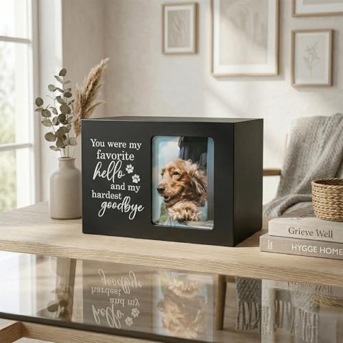 Pet Urns for Dogs Ashes, Dog Urns with Photo Frame, Cat Ashes Keepsake Box, Loss of Dog Sympathy Urn, Pet Memorial Gifts, Pet Bereavement Gift, Dog Pass Away Remembrance Gift (Black) - color: Black