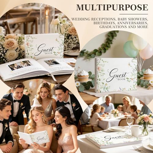 EVERLORIA Wedding Guest Book, Leather Guest Sign in Book, 108 Blank Pages Signature Guestbook for Wedding Reception Anniversary Bridal Baby Shower Quinceanera Birthday Graduation, 9"x7" - color: Floral B