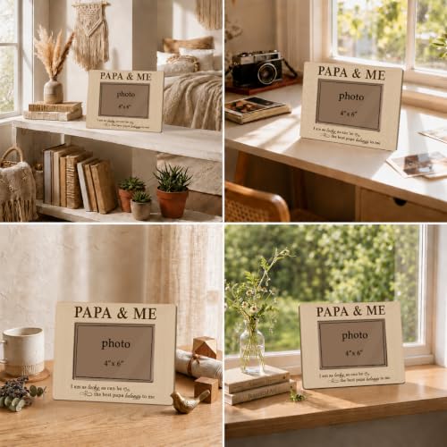Papa Picture Frame Fits 4 x 6 Photo, PAPA & ME Wooden Keepsake with Lucky Message, Gift from Grandson or Granddaughter for Birthday Christmas or Father’s Day - color: Father10