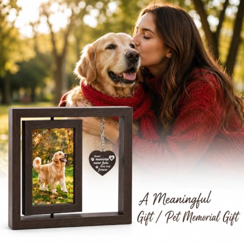 Pet Memorial Gift for Dog, Rotating Wooden Picture Frame 4x6 Photo | Dog Memorial Gifts for Loss of Dog Sympathy Gift, Pet Loss Sympathy Gift, Bereavement Cat Memorial Gifts for Loss of Cat