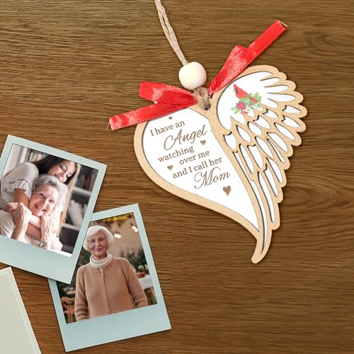 Mom Memorial Angel Wing Ornament - I Have an Angel Mom, Christmas Sympathy Gift for Loss of Mother, Cardinal Memorial Gift - style: S01