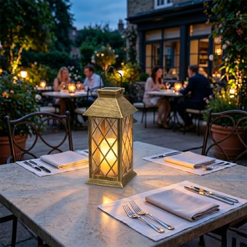 Yowin 2 Pack 9" Solar Lanterns Outdoor Waterproof with Flickering Candle - color: Bronze