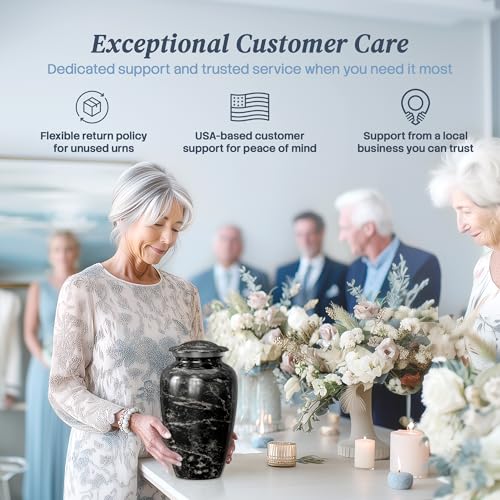 Cremation Urns for Human Ashes Adult Female & Male - Large (10.5H x 6.25W) | Handcrafted Urn for Human Adult Man & Woman - Decorative Funeral Urns - Memorial Urn with Black Marble Finish - size: Large, style: Black Marble Finish