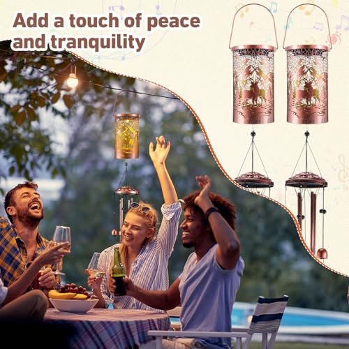 Retisee Deer Solar Wind Chimes Outdoor Metal Deer Gifts Solar Light Windchimes Outside Indoors Christmas Decoration Birthday Gift for Home Lawn Porch Patio Garden Yard - style: Deer