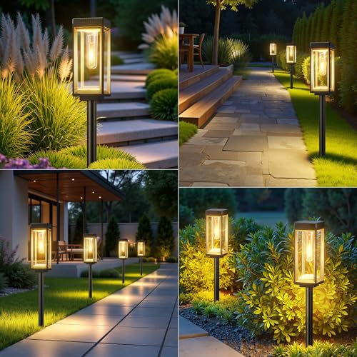 LETMY Solar Pathway Lights Outdoor, 4 Pack IP65 Waterproof Solar Path Lights with Auto On/Off, Bright Garden Lights for Landscape, Patio, Driveway & Yard - size: 4 PACK