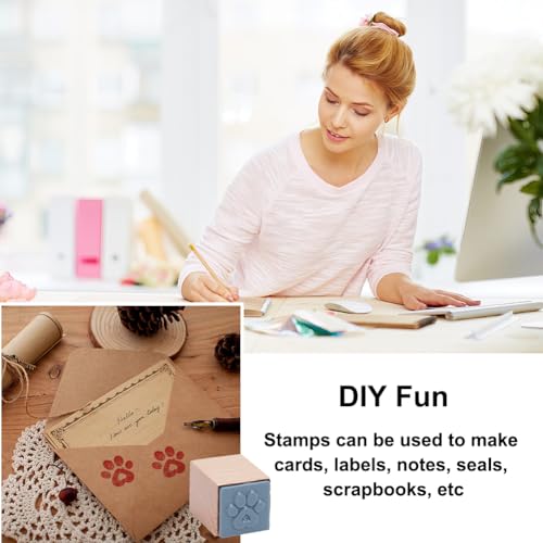 OLYCRAFT Wooden Rubber Stamp Paw Print Wooden Craft Stamp 1x1x1.2 Inch Mini Rubber Stamps Wood Stamping Tool for DIY Art and Craft Journals Albums Scrapbooking Card Making Planner Envelope - style: Paw Print