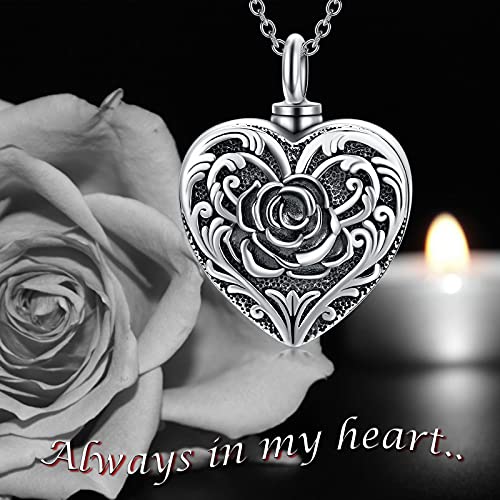 SOULMEET Cremation Jewelry for Ashes, Sterling Silver Urn Necklace for Ashes Women Men, Cherish Memories Cremation Jewelry to Keep Someone Near to You - color: B-Oxidation black Rose