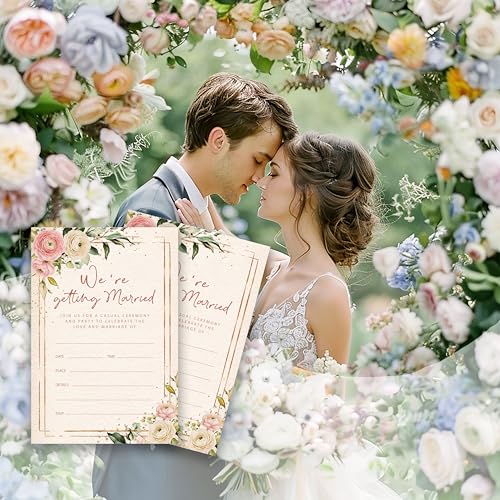 Floral Wedding Invitation Cards with Envelopes, 20 Sets Ranunculus Wedding Invites, Eucalyptus Greenery Bridal Shower Engagement Announcement 4x6 Inch We're Getting Married Invitations (215) - color: Pink Ranunculus