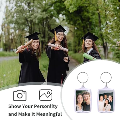 30pcs Pendant Picture Frame keychain, Clear Acrylic Photo Frame Keyring Holder, Make Your Own Personalized keychain Kit, Rectangle Blank Photo Insert Keychain for DIY Craft