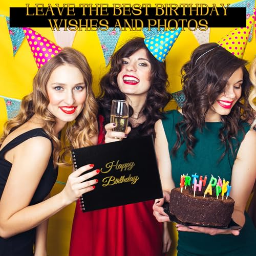 Mooliwe Birthday Guestbook with Pens Stickers Happy Birthday Signature Book 8.3 x 6.5 Inch Black Gold Birthday Guestbook for Birthday Photobooth Photo Strips Scrapbook Birthday Gift Party Supplies - color: Black