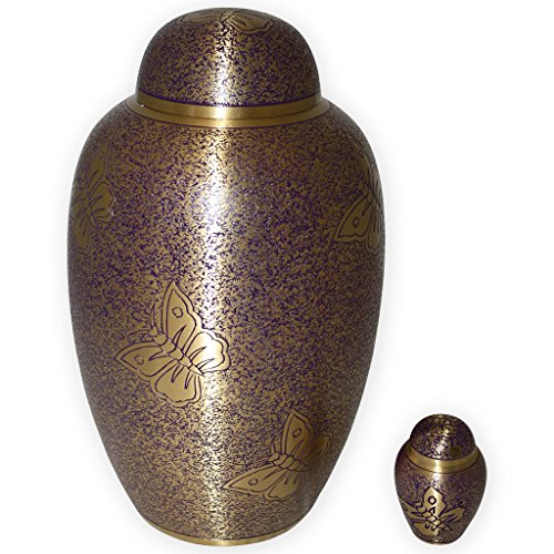 Beautiful Life Urns Purple Butterfly Adult Cremation Urn - Unique Brass Funeral Urn Adorned with Purple and Gold Butterflies (Large) - size: Adult