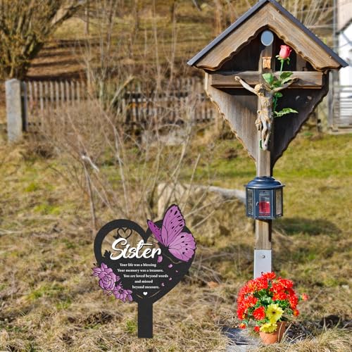 Memorial Sister Grave Stakes - Metal Butterfly Cemetery Markers - style: Sister