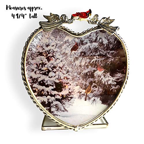 Cardinal Winter Scene Tealight Candle Holder, Snowy Forest Votive Candleholder with Red Cardinals and Metal Angel Accents, Clear Base Christmas Memorial Decor, Sympathy Gift, 4 5/8 x 4 1/8 x 2.5