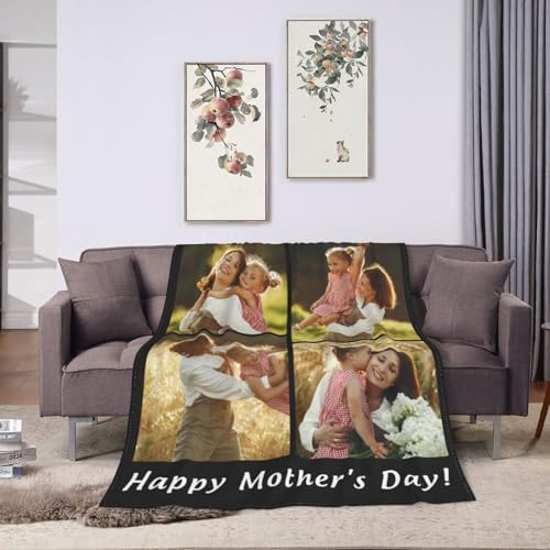 Custom Halloween Blanket Gift for Kid Boy Girl, Personalized 4 Photo Blanket, HD Printing Customized Flannel Throw Blanket Gifts for Mom Dad Couple Girlfriend Boyfriend Wife Husband - color: 4-photo-text