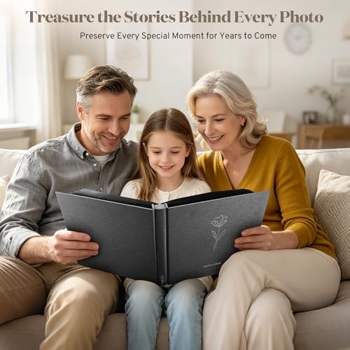 DazSpirit 4x6 Photo Album, 600 Photos, Large Capacity, Linen Hardcover | Grey Floral Photo Book, Acid-Free Slip-In Pages, Memory Album for Wedding, Baby, Anniversary, Travel and Family Photos - color: Grey