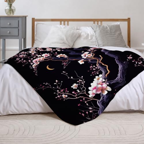 Japanese Cherry Blossoms Fleece Throw Blanket, Blankets for Couch 50"×60" - color: Japanese Cherry Blossoms