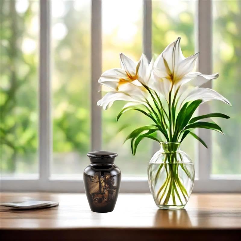 Gone Hunting Deer Keepsake Urns with Sunrays – Set of 4 Majestic Buck Mini Cremation Urns for Human Ashes – Handcrafted Sharing Token Funeral & Memorial Urns with Velvet Bags & Funnel (S/4 Keepsakes) - size: Set of 4 Keepsake