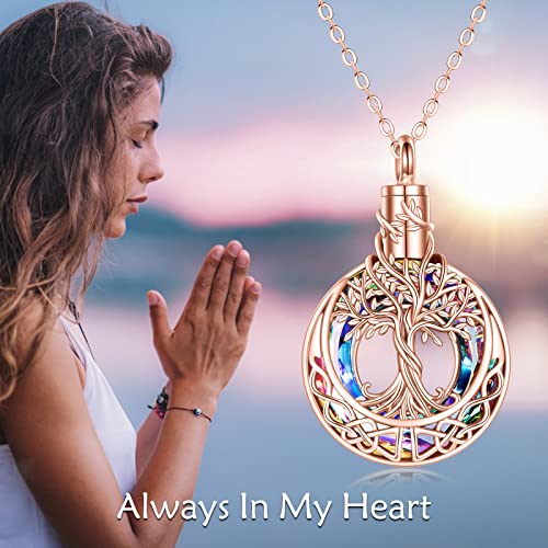ONEFINITY Tree of Life Urn Necklaces for Ashes 925 Sterling Silver Tree of Life Crystal Cremation Jewelry for Ashes Memory Jewelry for Women Men - style: Rose gold-Purple crystal