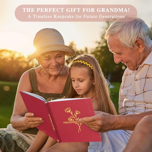 Lanpn Grandma Life Story Book Journal with 260+ Prompts, Linen Hardcover Grandmother Guided Journal Memory Keepsake Book to Fill Out, Birthday Mother's Day Christmas Gift for Grandmas, Red - color: Red