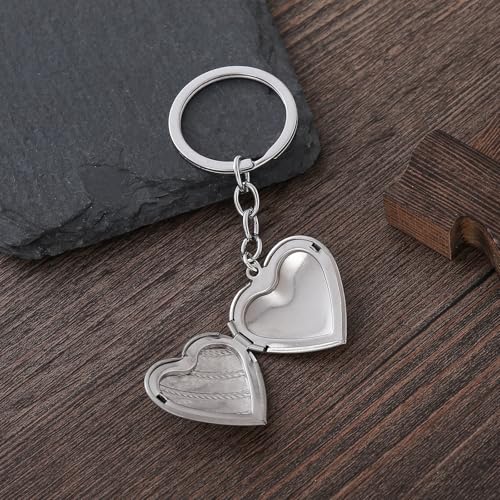 2PCS Elegant Heart Locket Keychain with Decorative Chain Stainless steel, Heart Pattern Design, Photo Frame Pendant - color: Heart-5