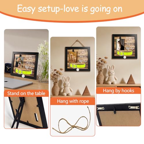 Artisanal Hand-Knitted Heart Dog Memorial Frame with Photo Clip& Collar Holder - Loss of Pet Sympathy Gift, Warm Remembrance for Dogs and Cats - color: Black and gray