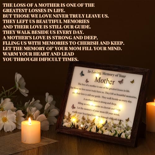 Gerrii Sympathy Memorial Gifts Red Cardinal Bereavement LED Memorial Gifts for Loss of Loved One Wooden Shadow Box 10'' x 8'' in Poem and Light for Mom Dad Father Funeral Bereavement(Loss of Mother) - style: Loss of Mother