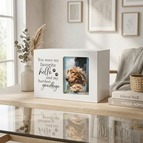 Pet Urns for Dogs Ashes, Dog Urns with Photo Frame, Cat Ashes Keepsake Box, Loss of Dog Sympathy Urn, Pet Memorial Gifts, Pet Bereavement Gift, Dog Pass Away Remembrance Gift (White) - color: White