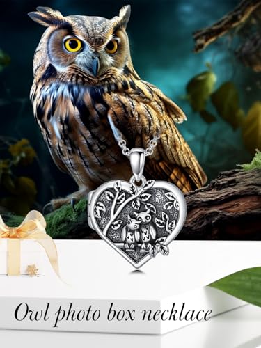 Dorunmo Locket Necklace 925 Sterling Silver Pictures Photo Keep Someone Near to You Custom Lockets Mother's Day Jewelry Personalized Photo Locket Gifts - color: N-Owl, style: Locket+Photo