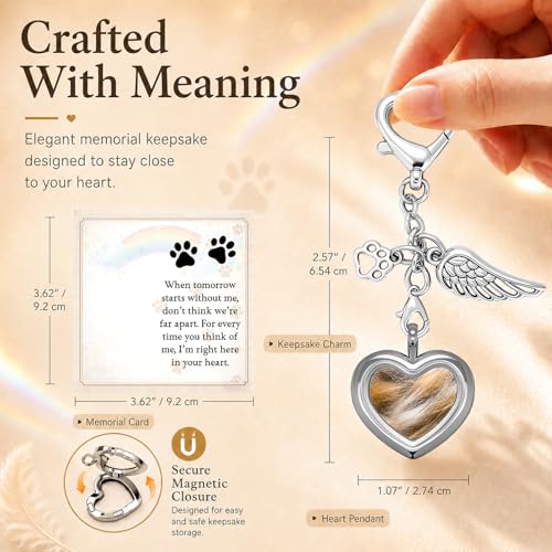 Pet Fur Keepsake Memorial Locket for Dog Cat Hair Photo, Rainbow Bridge Pet Loss Gift with Angel Wing Paw Print Ornament, Pet Sympathy Memorial Keepsake for Grieving Pet Owner Dog Mom Cat Mom