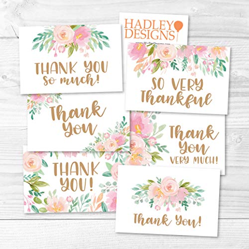 24 Bulk Thank You Cards with Envelopes Blank Cute Thank You Cards | Floral Pink 6 x 4 Appreciation Card for Weddings, Valentines, Anniversary, Small Business, Party Guests, Engagement & Funeral - color: Floral Pink Blush 24 pcs