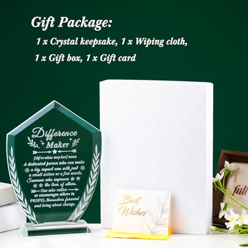 Difference Maker Gifts for Women Men, Appreciation Crystal Plaque | Engraved Crystal Definition Difference Maker Desk Decor, Retirement Promotion Gifts for Coworker Nurse Mentor Boss - style: Difference maker