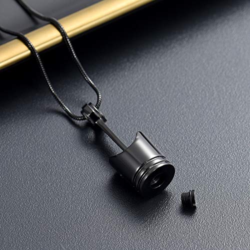 Yinplsmemory 2 Pack Car Parts Cremation Jewelry Piston Urn Necklace Urn Keychain for Men Piston Ashes Keepsake Memorial Jewelry - color: Silver&Black