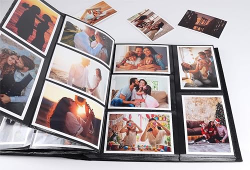 RECUTMS Photo Album 4x6 1000 Pockets Large Leather Family Photo Album Black | Extra Large Capacity, Black Page, Hold 1000 Horizontal and Vertical Photos, Anniversary Wedding Picture Book,DIY Cover Window - color: Black, size: 1000 pockets