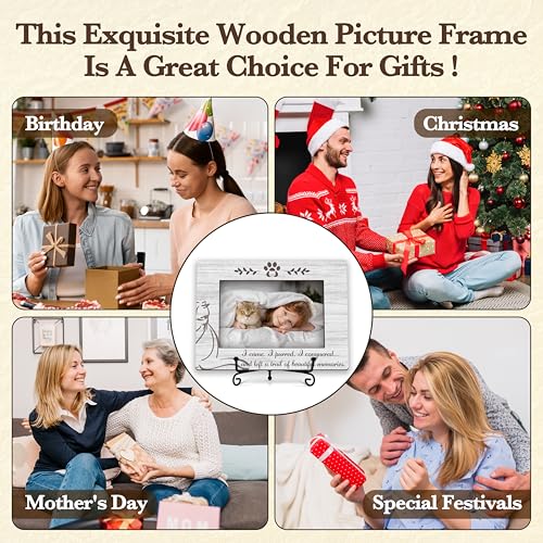 Cat Memorial Picture Frame, Cute Pet Wood Photo Frame With Stand, Cat Lover Gifts, Remembrance Sympathy Gifts for Loss of Cat, Left A Trail Of Beautiful Memories Frame -d05