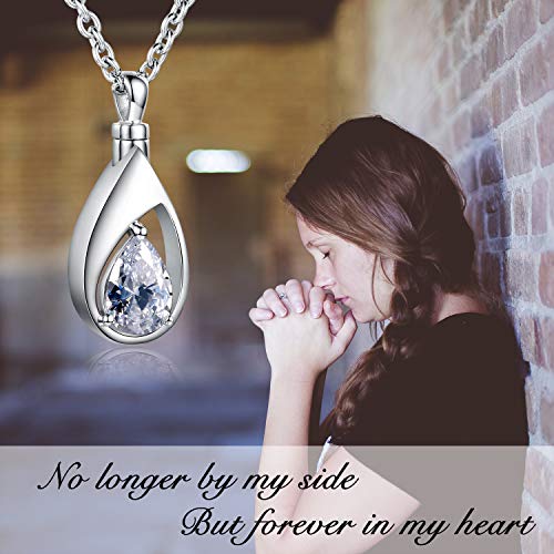 Sariel 925 Sterling Silver Teardrop Cremation Necklace for Ashes - color: Clear
