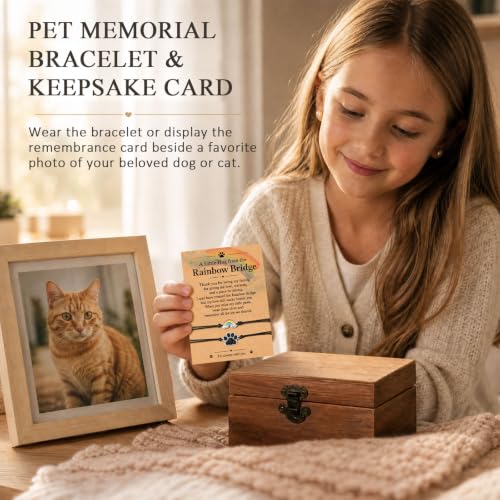 Pet Memorial Bracelet Set, Rainbow Bridge Pet Loss Sympathy Gift, Paw Print Bracelets, Dog Memorial Gifts for Loss of Dog or Cat, Keepsake for Pet Owners