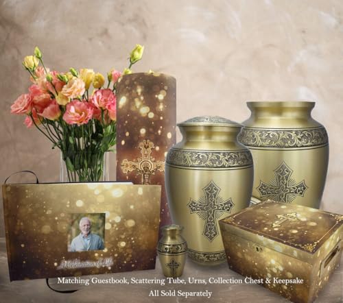Gold Cross Cremation Urns for Human Ashes Adult Female & Male Urns - color: Gold - Engraved Ribbon, size: Large