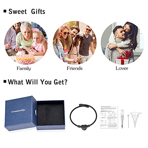 constantlife Cremation Bracelet for Ashes Memorial Jewelry Stainless Steel Heart Shape Urn Pendant Bangle Loved Ones Funeral Ashes Holder Keepsake Gift - color: A-Black