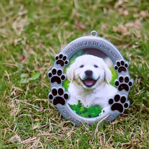 Pet Memorial Picture Frame for Dog or Cat – Zinc Alloy Paw Print Photo Frame with Foldable Stand Desktop Display Keepsake