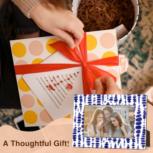 Blue Picture Frame, Birthday Gifts for Women Girl Mom Friends, Blue Irregular Points Print Wooden Picture Frame Fits 4x6 Inch Photo, Home Office Desktop Nightstand Display -032 - color: Blue